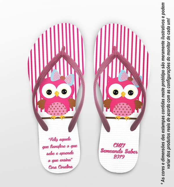 Chinelo Dia dos Professores Coruja Rosa Personalizado COD 3172