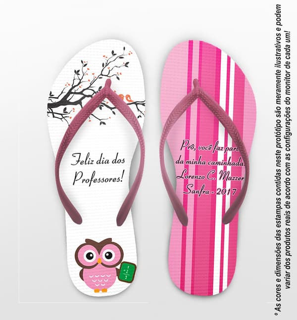 Chinelo Personalizado Dia dos Professores Rosa, Listrado com Corujas COD 6521