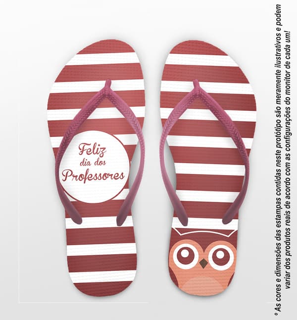 Chinelo Dia dos Professores Personalizado Listrado com Coruja COD 9358
