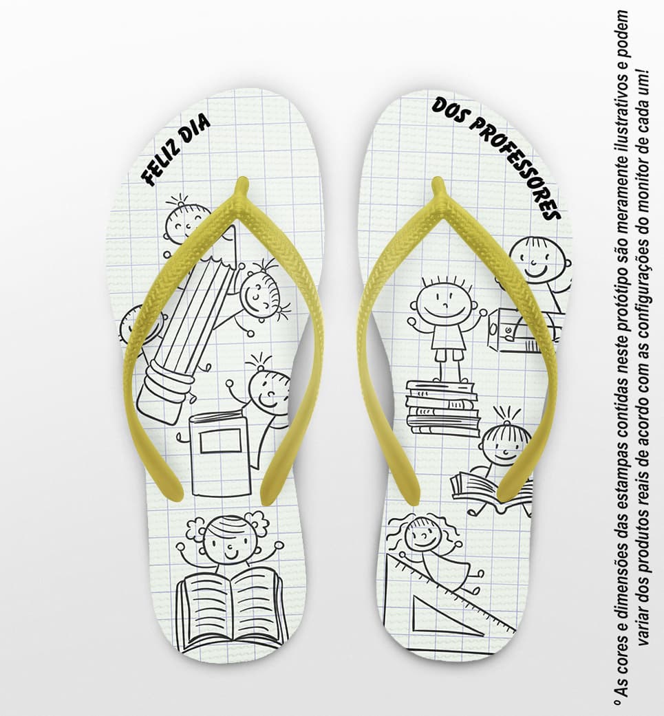 Chinelo Personalizado Dia dos Professores Fundo Quadriculado com Alunos COD 6235