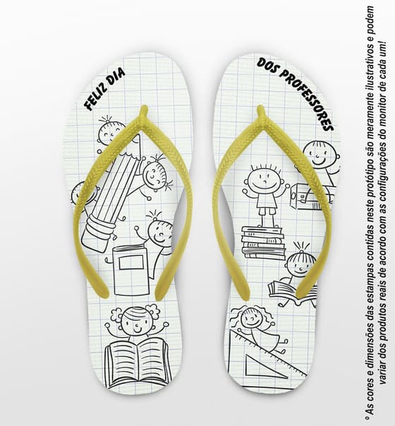 Chinelo Personalizado Dia dos Professores Fundo Quadriculado com Alunos COD 6235