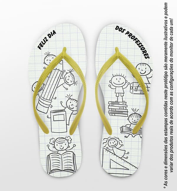 Chinelo Personalizado Dia dos Professores Fundo Quadriculado com Alunos COD 6235
