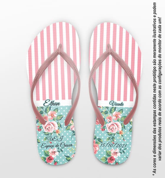 Chinelo Dia dos Professores Listrado com Flores Personalizado COD 5655