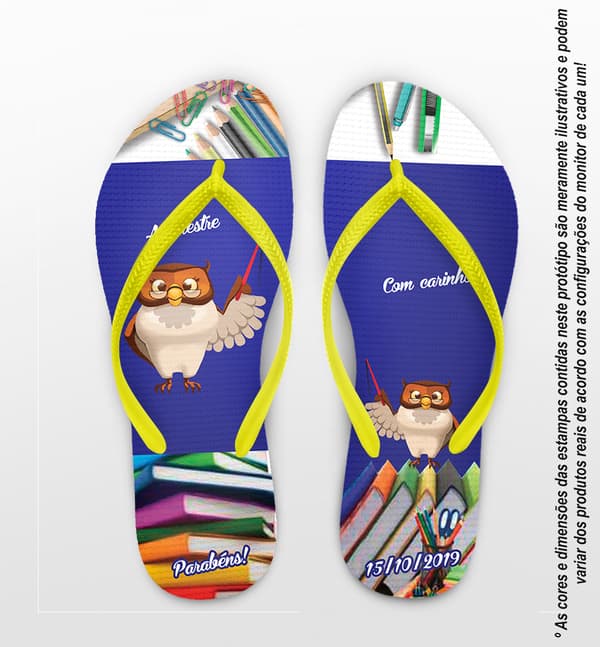 Chinelo Personalizado Dia dos Professores Corujas e Livros COD 9113