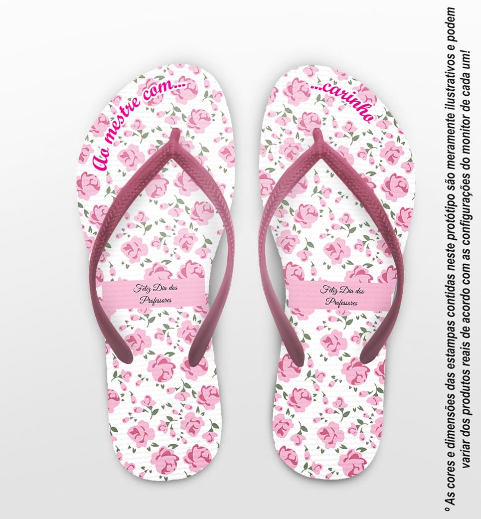Chinelo Dia dos Professores Fundo Branco com Rosas Personalizado COD 5658