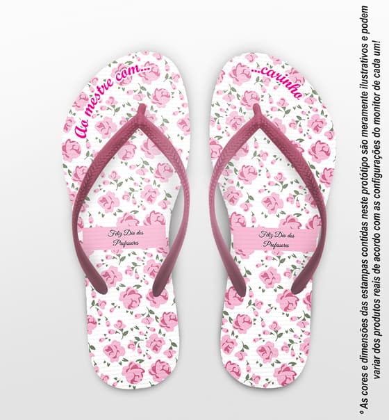 Chinelo Dia dos Professores Fundo Branco com Rosas Personalizado COD 5658