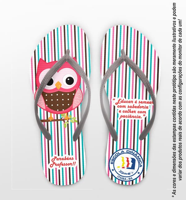 Chinelo Personalizado Dia dos Professores Listrado com Corujas COD 6522