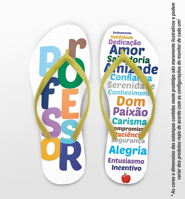 Chinelo Personalizado Dia dos Professores com Palavras coloridas COD 6186