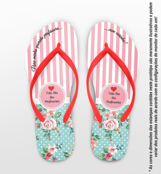 Chinelo Dia dos Professores Listrado com Flores e Brasão Personalizado COD 5656