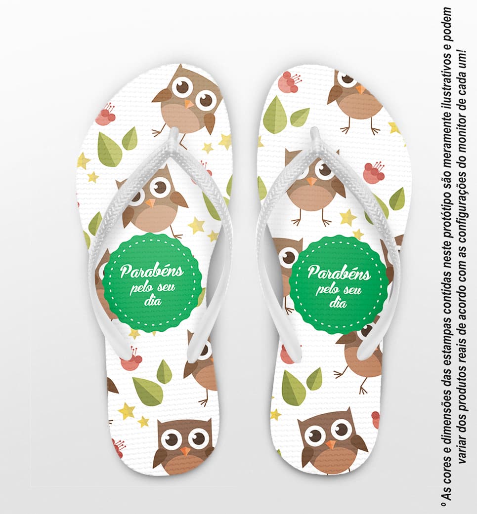 Chinelo Dia dos Professores Personalizado com Folhas e Corujas COD 9365