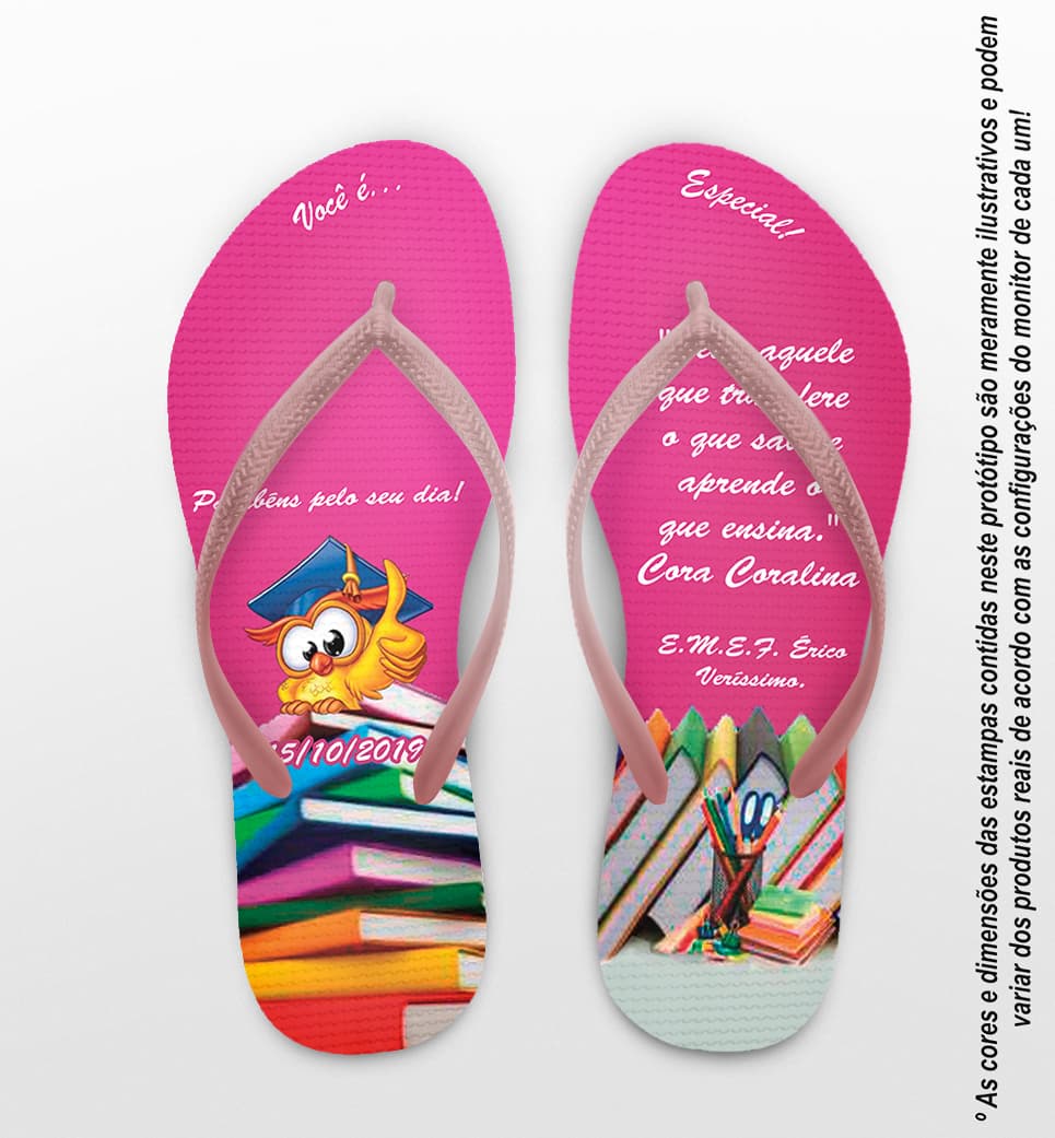 Chinelo Dia dos Professores Coruja Rosa Personalizado COD 3165