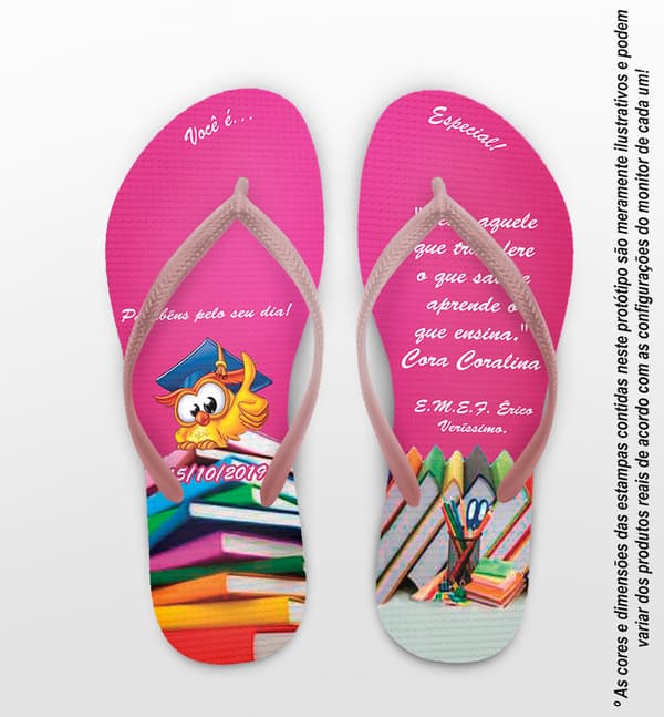 Chinelo Dia dos Professores Coruja Rosa Personalizado COD 3165