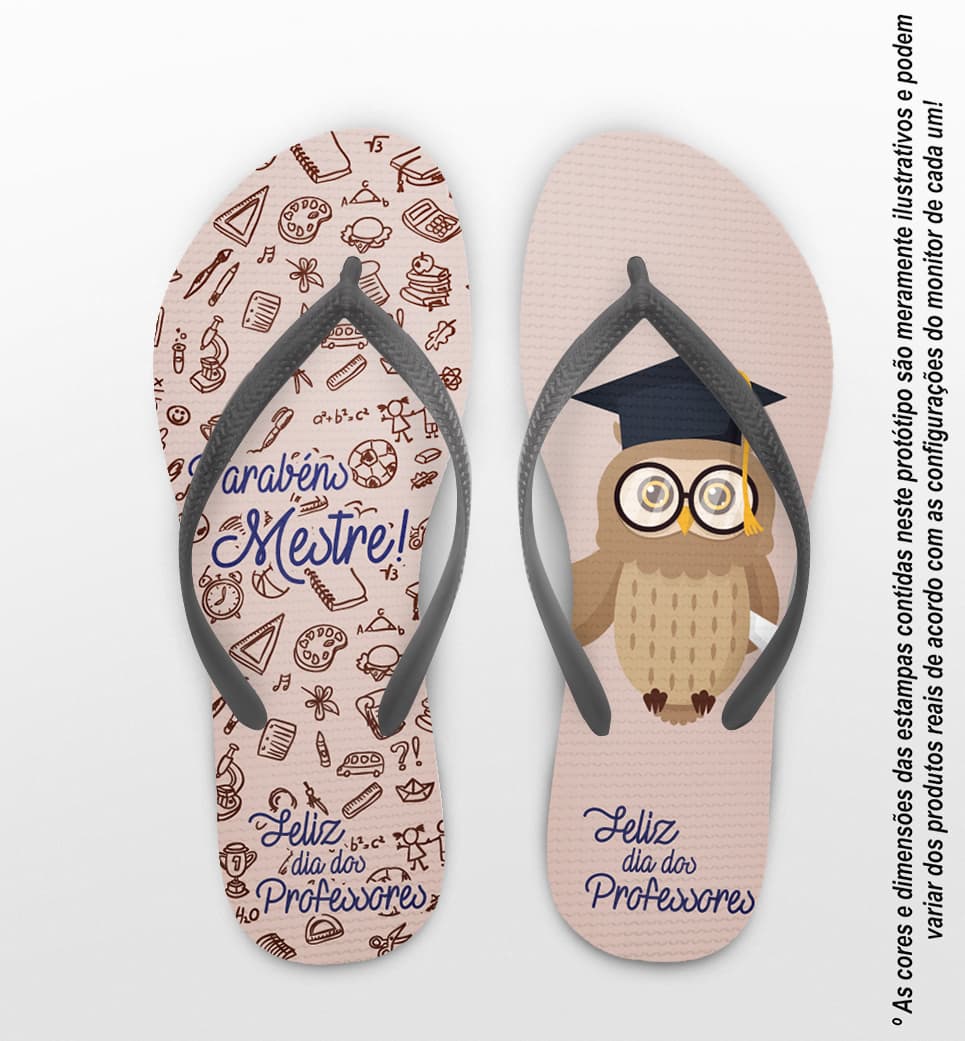 Chinelo Personalizado Dia dos Professores com Coruja e Materiais Escolares COD 6516