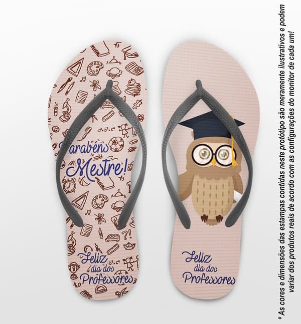 Chinelo Personalizado Dia dos Professores com Coruja e Materiais Escolares COD 6516