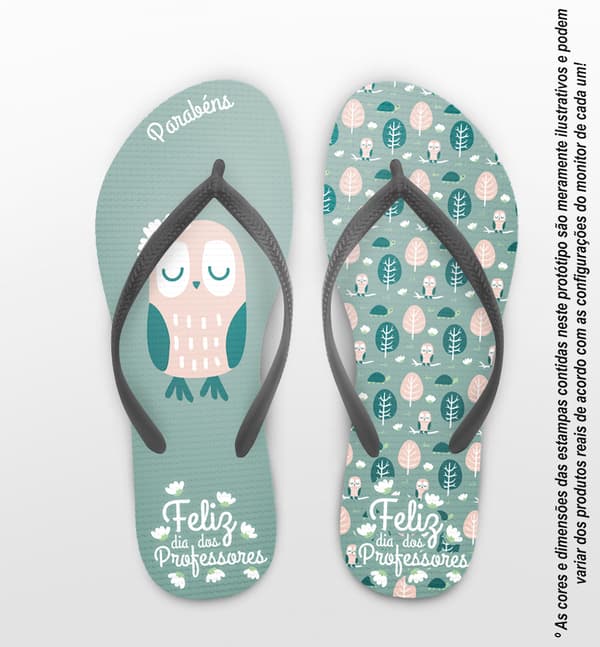 Chinelo Personalizado Dia dos Professores com Coruja e Folhas COD 6515