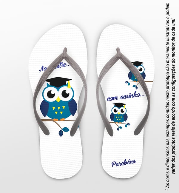 Chinelo Dia dos Professores Coruja Azul Personalizado COD 3171