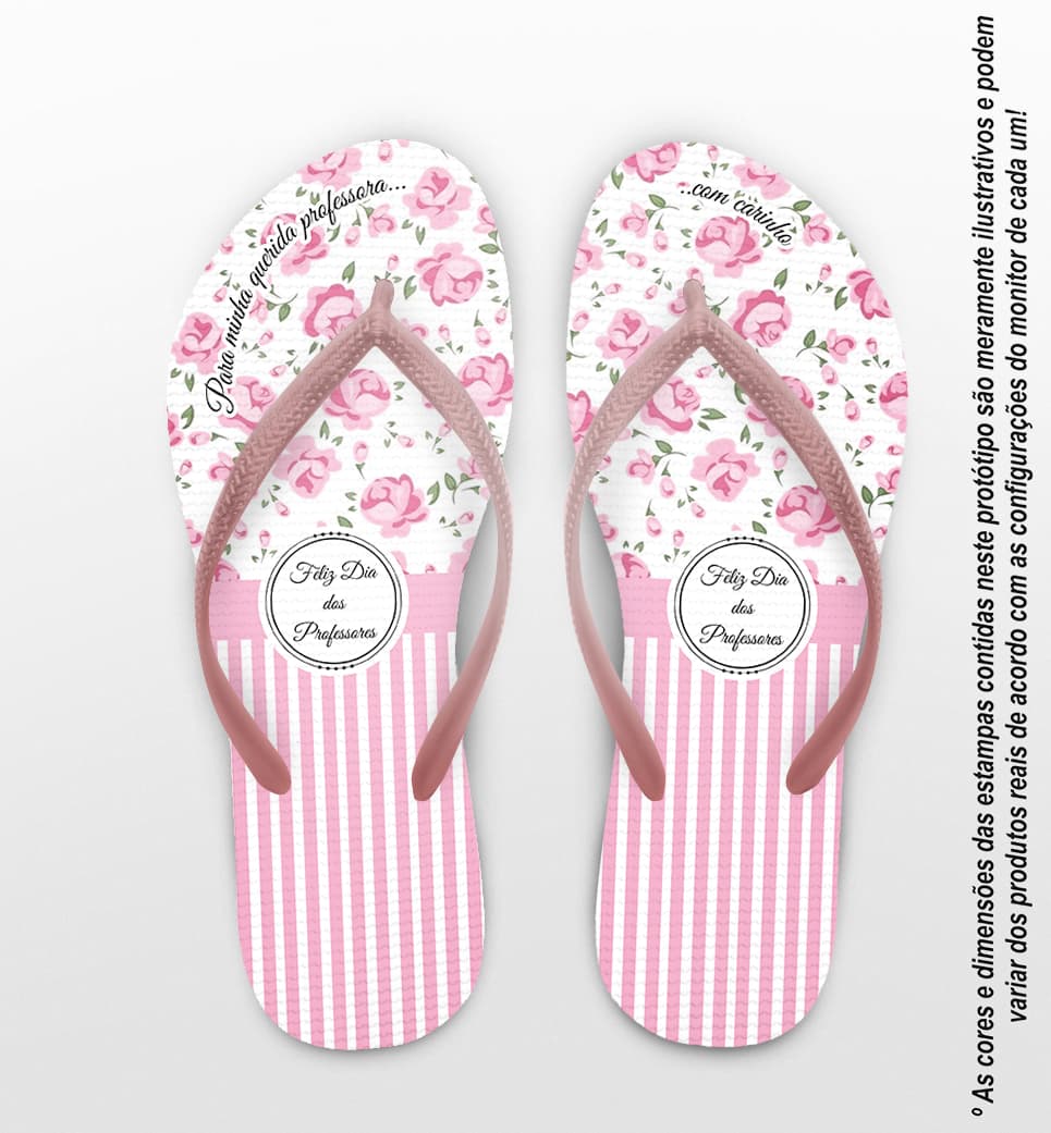 Chinelo Dia dos Professores Fundo Branco com Rosas Personalizado COD 5659