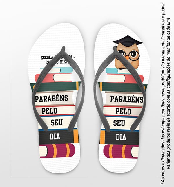 Chinelo Personalizado Dia dos Professores Coruja e Livros COD 9114