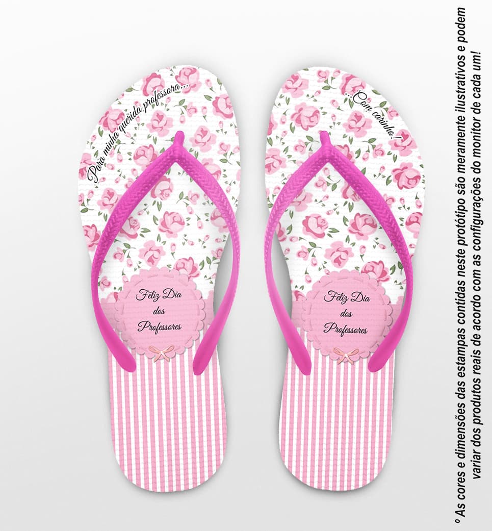 Chinelo Dia dos Professores Listrado com Rosas Personalizado COD 5660