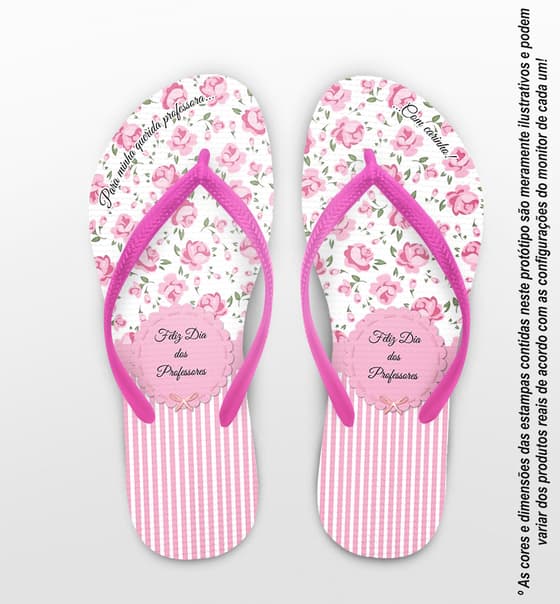 Chinelo Dia dos Professores Listrado com Rosas Personalizado COD 5660