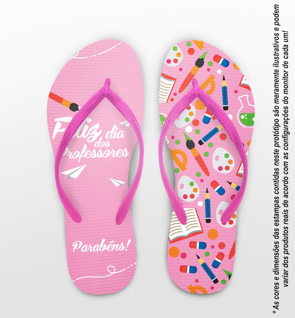 Chinelo Personalizado Dia dos Professores Rosa com Materiais Escolares COD 6511