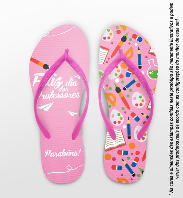 Chinelo Personalizado Dia dos Professores Rosa com Materiais Escolares COD 6511
