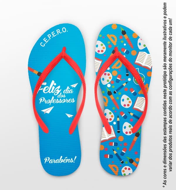 Chinelo Personalizado Dia dos Professores Azul com Materiais Escolares CO6510