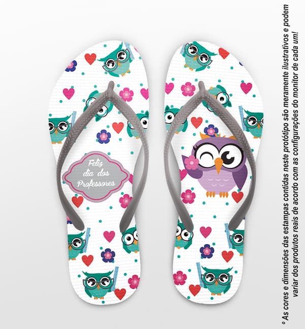 Chinelo Personalizado Dia dos Professores com Corujas e Corações COD 6187