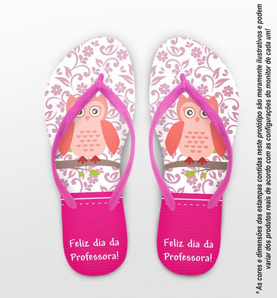 Chinelo Dia dos Professores Rosa com Coruja Personalizado COD 8034