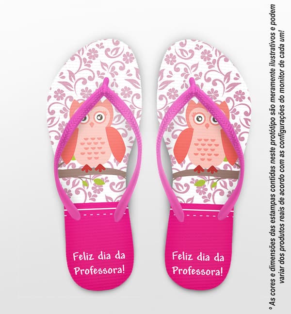 Chinelo Dia dos Professores Rosa com Coruja Personalizado COD 8034