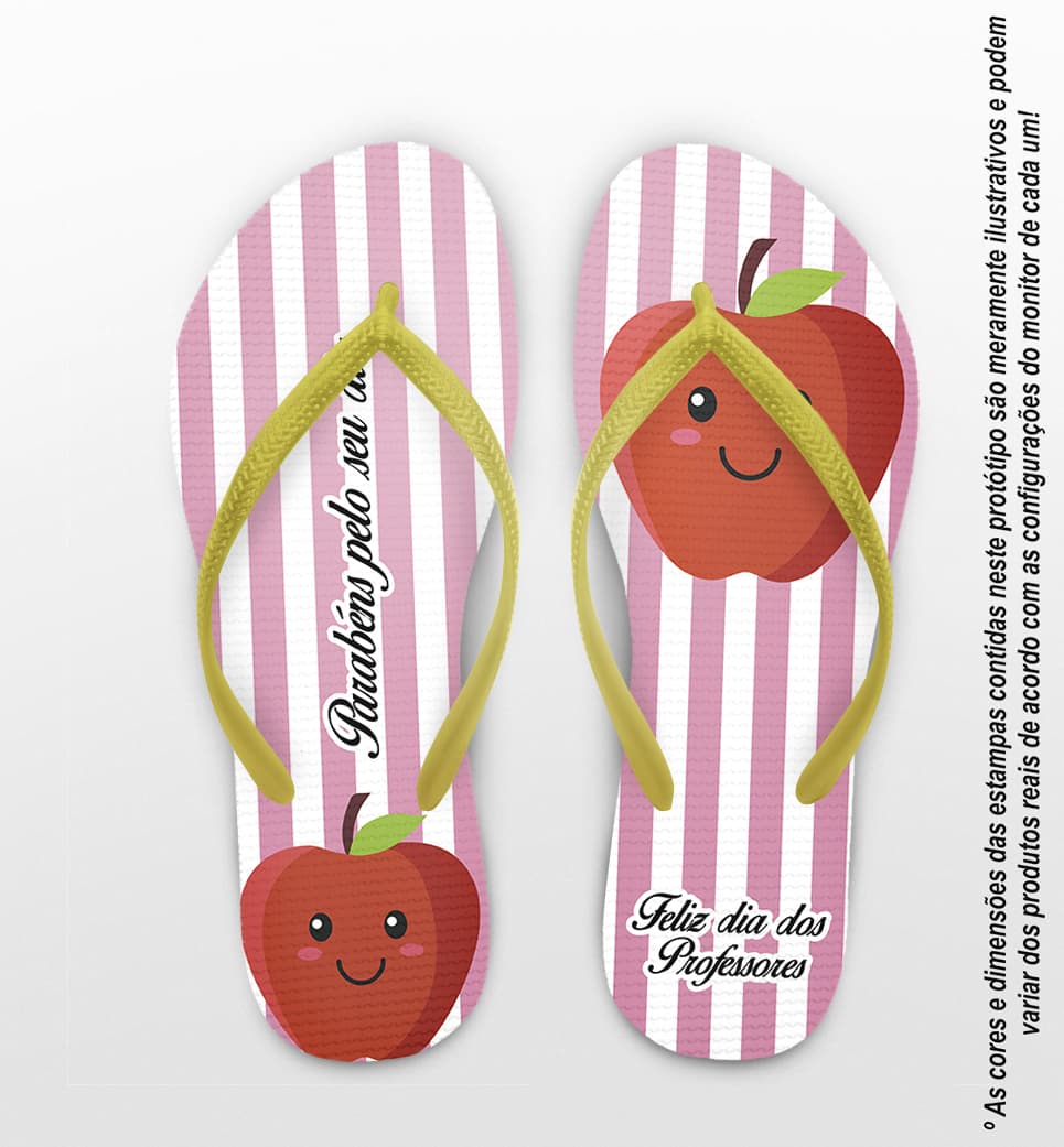 Chinelo Dia dos Professores Personalizado Listrado com Maçã COD 9363