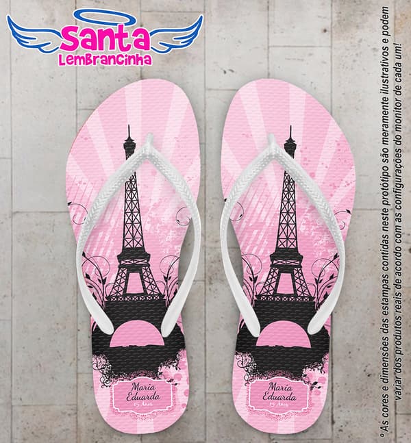 Chinelo 15 anos Tema Paris Personalizado - COD 2114