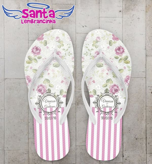 Chinelo Casamento Floral e Listrado Personalizado - COD 2529