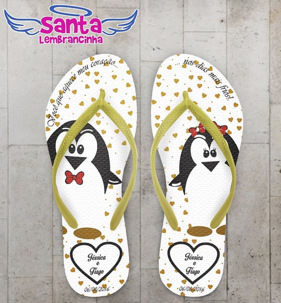 Chinelo Casamento Personalizado, Pinguim - COD 2558