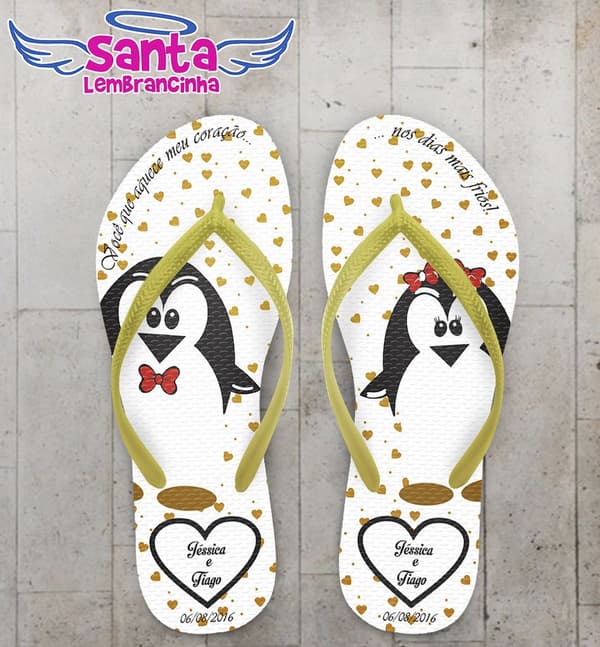 Chinelo Casamento Personalizado, Pinguim - COD 2558
