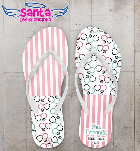 Chinelo Formatura Medicina Listras Rosas Personalizado - COD 2872