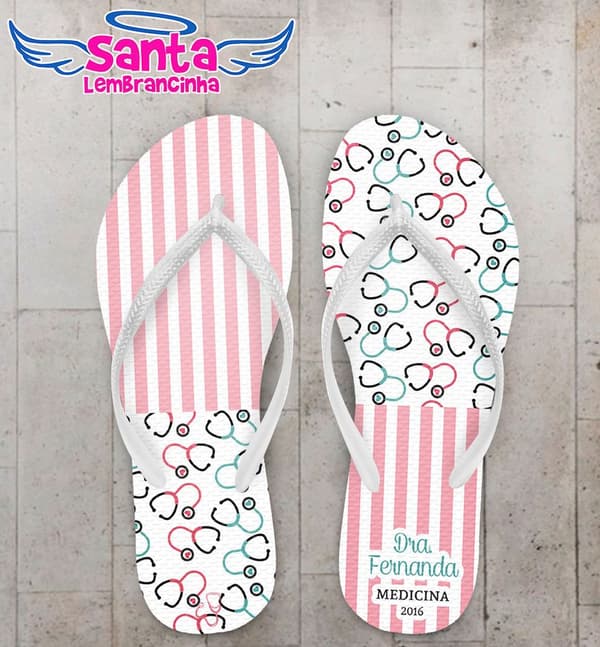 Chinelo Formatura Medicina Listras Rosas Personalizado - COD 2872