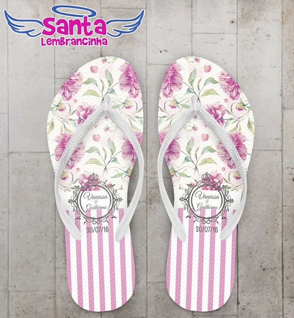 Chinelo Casamento Personalizado, Flores Rosas - COD 2532