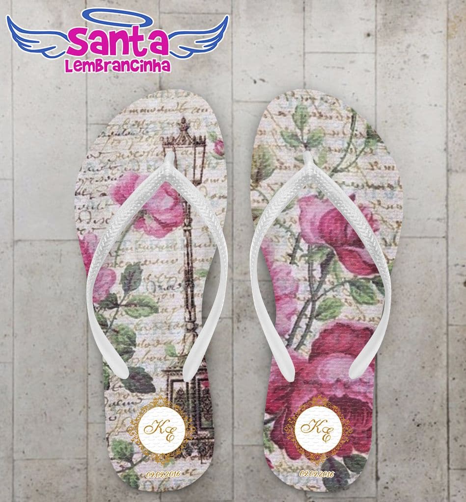 Chinelo Casamento Floral Clássico Personalizado - COD 2693