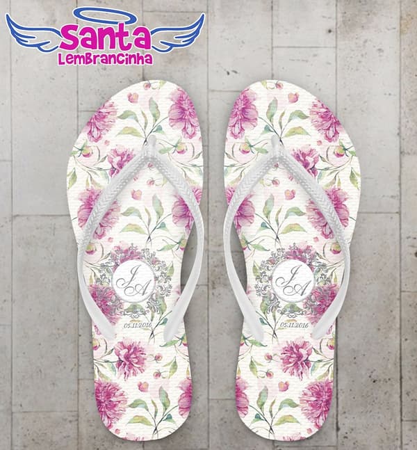 Chinelo Casamento Floral Rosa Personalizado - COD 2691