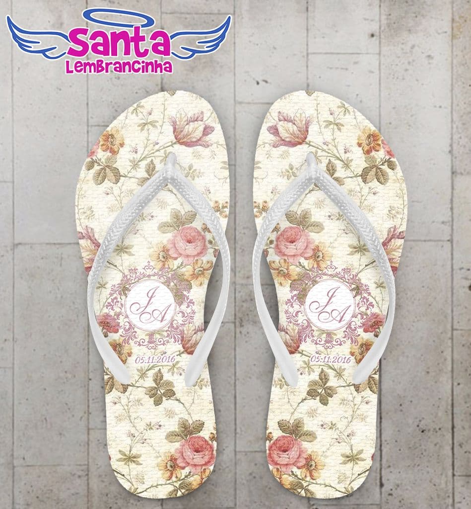 Chinelo Casamento Floral Amarelo Personalizado - COD 2692