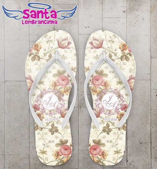 Chinelo Casamento Floral Amarelo Personalizado - COD 2692