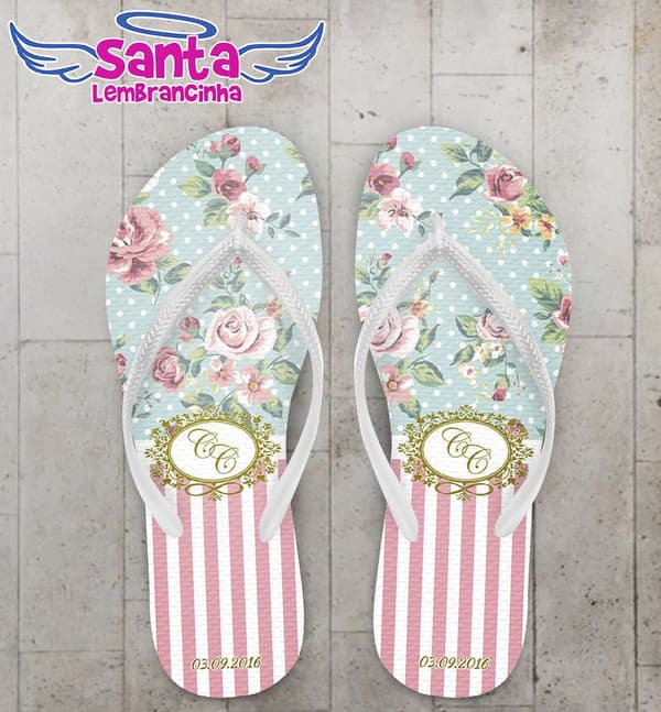Chinelo Casamento Personalizado, Floral - COD 2412