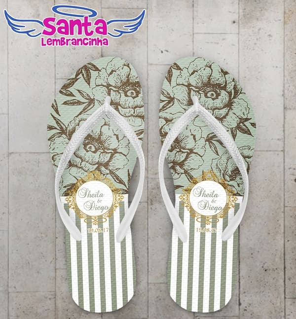 Chinelo Casamento Floral Verde Personalizado - COD 2687