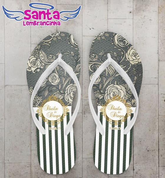 Chinelo Casamento Floral, Verde Personalizado - COD 2689