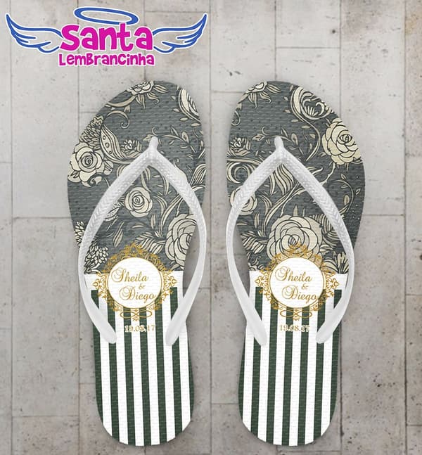 Chinelo Casamento Floral, Verde Personalizado - COD 2689
