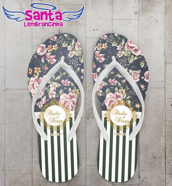 Chinelo Casamento Floral Personalizado - COD 2690