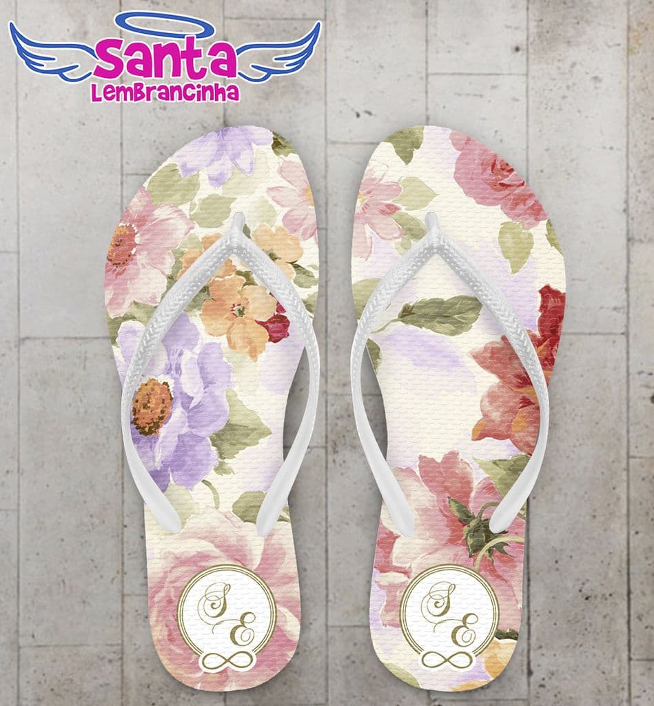 Chinelo Casamento Personalizado, Floral - COD 2442