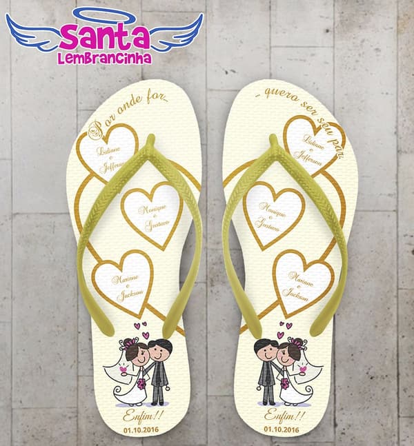 Chinelo Casamento Personalizado Corações - COD 2868