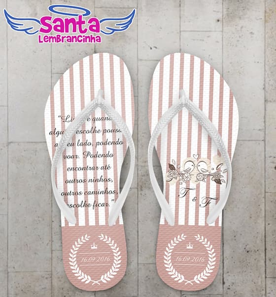 Chinelo Casamento Personalizado, Passarinhos e Frase - COD 2989